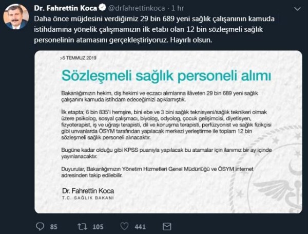 Sağlık Çalışanları İçin 29 Bin 689 Atama Duyurusu