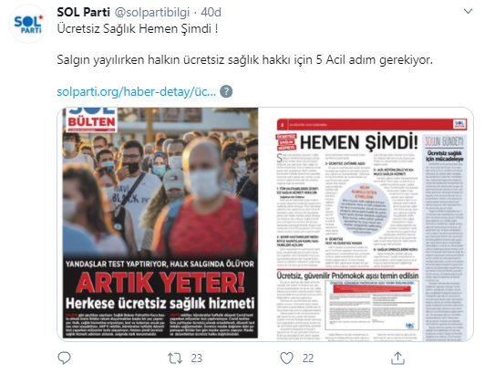 SOL Parti'den Acil Sağlık Hizmeti Çağrısı