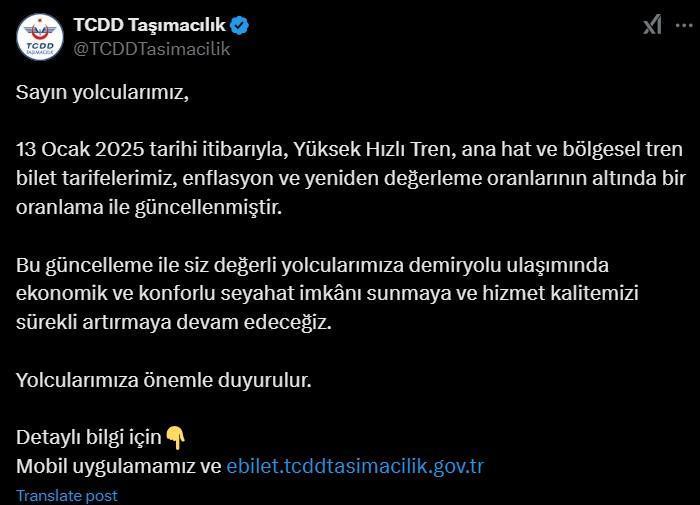 2025 Yüksek Hızlı Tren Bilet Fiyatları Güncellendi