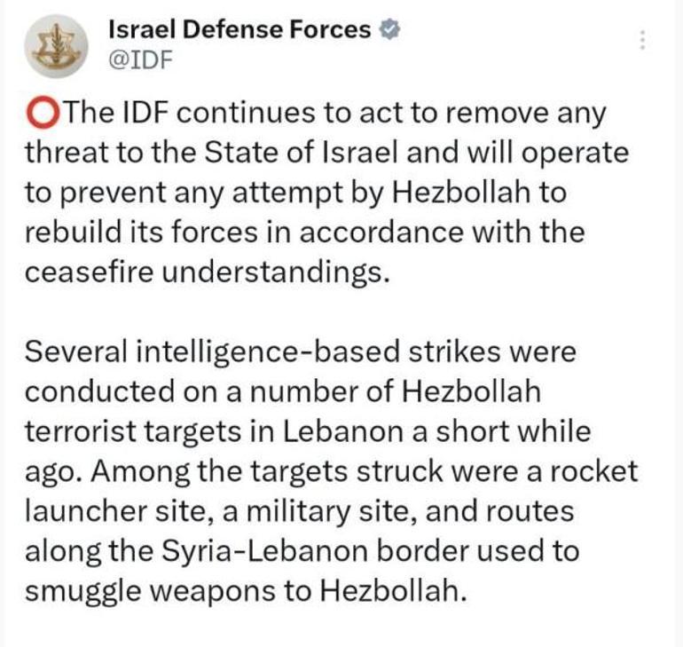 İsrail Ordusu, Lübnan'daki Hizbullah Hedeflerine Saldırdı